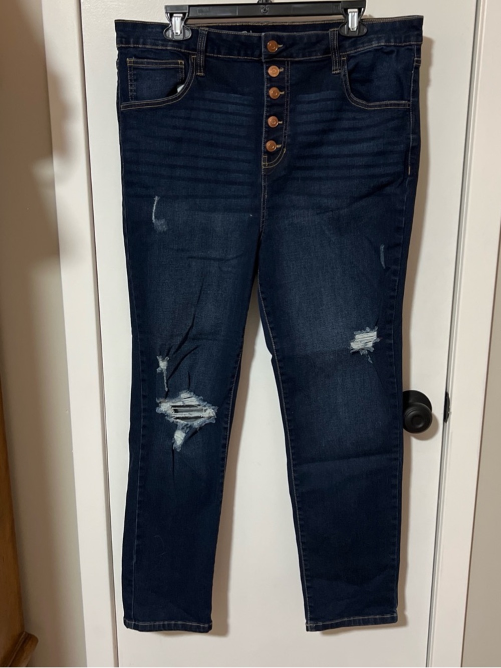 Women’s Dark Blue Distressed High-Rise Skinny Jeans
